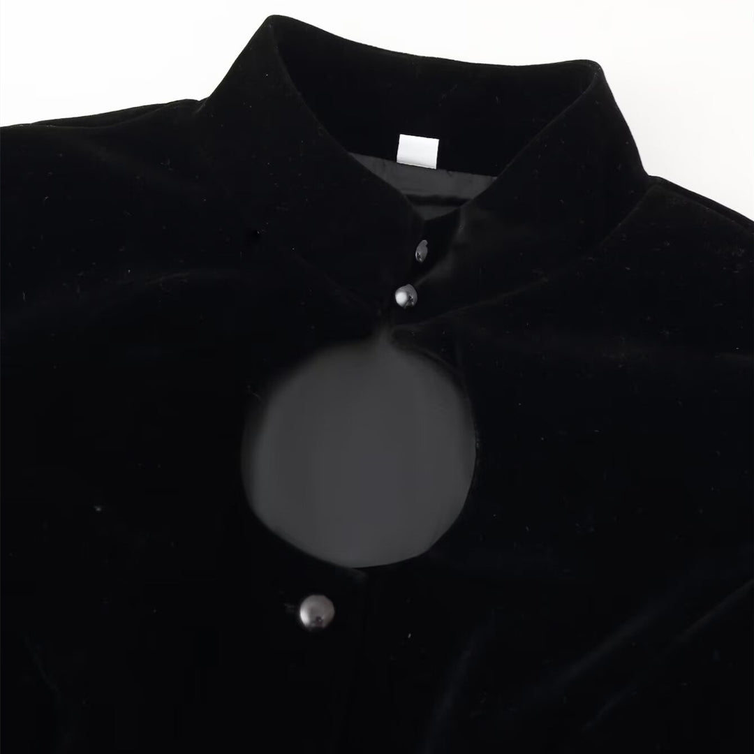 Women nan tailored velvet jacket with stand-up collar cut-out and asymmetrical peplum Mune Fashion