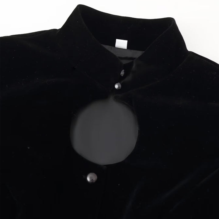 Women nan tailored velvet jacket with stand-up collar cut-out and asymmetrical peplum Mune Fashion