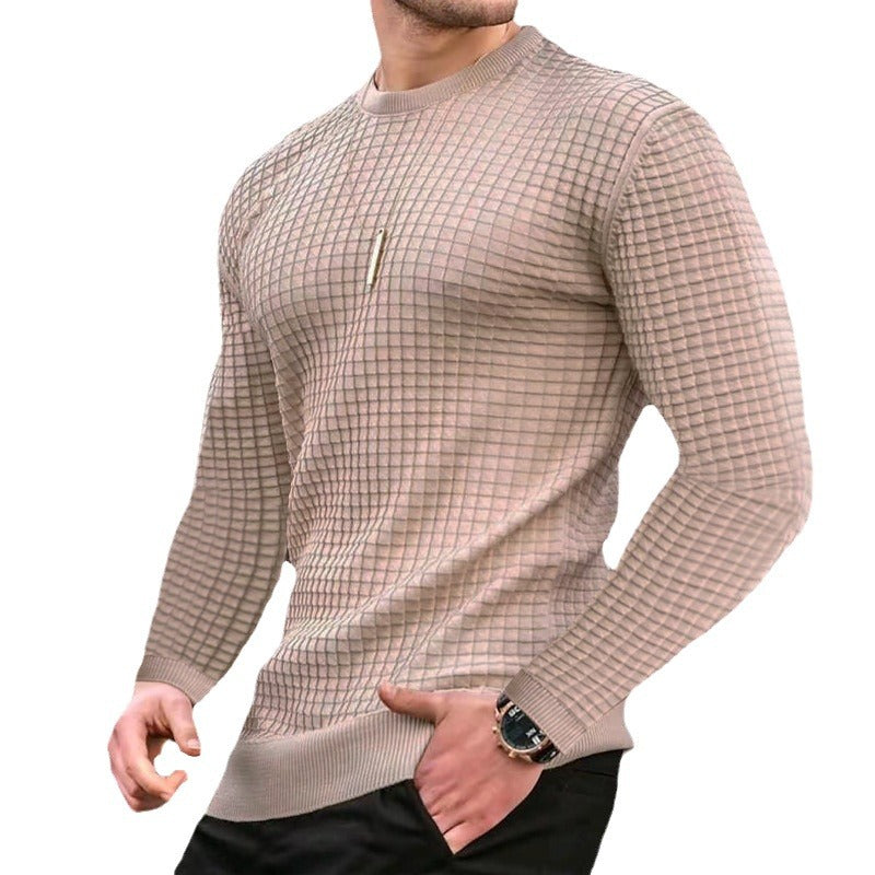 Men's fitted waffle round neck sweater made of fine knit with ribbed cuffs Mune Fashion