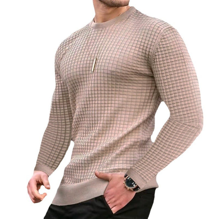 Men's fitted waffle round neck sweater made of fine knit with ribbed cuffs Mune Fashion