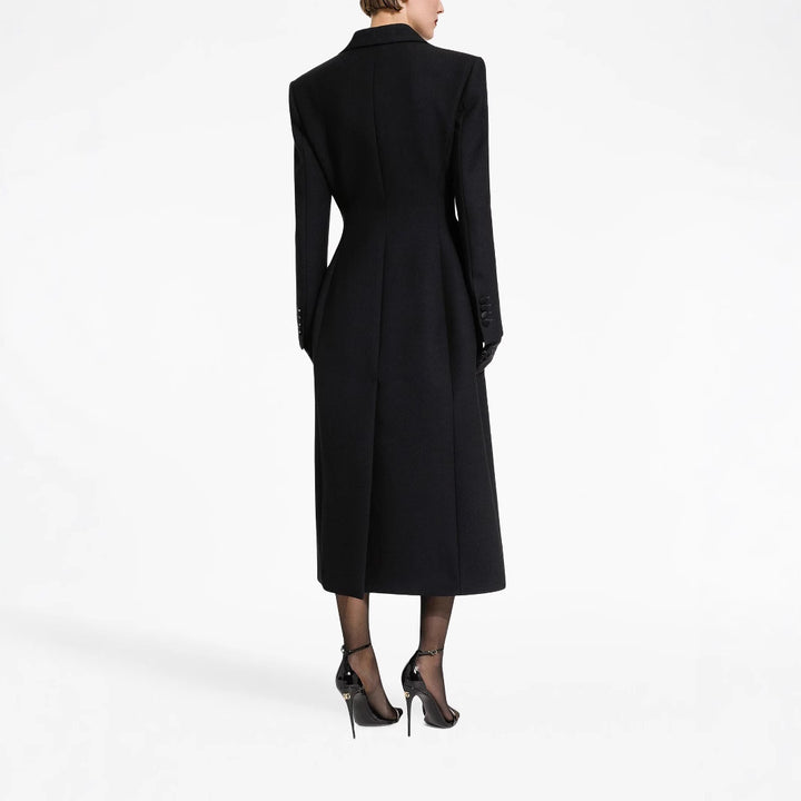 Women's Tailored Longline Coat with Sharp Lapels and Vent Mune Fashion