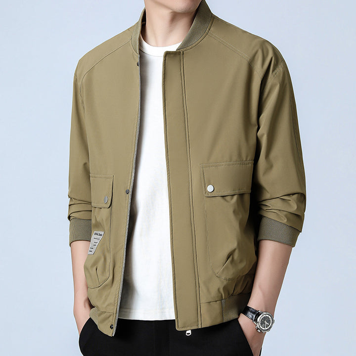 Men's Lightweight Utility Bomber Jacket with Concealed Zipper, Flap Pockets, and Ribbed Cuffs Mune Fashion