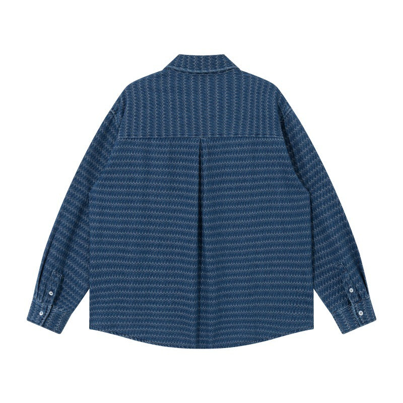 Unisex Structured Cotton Overshirt Jacket with Zigzag Jacquard and Patch Chest Pockets Mune Fashion