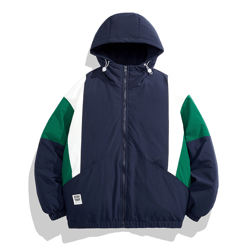 Unisex hooded quilted jacket in color block look with elastic hem, kangaroo pockets & light thermal lining Mune Fashion