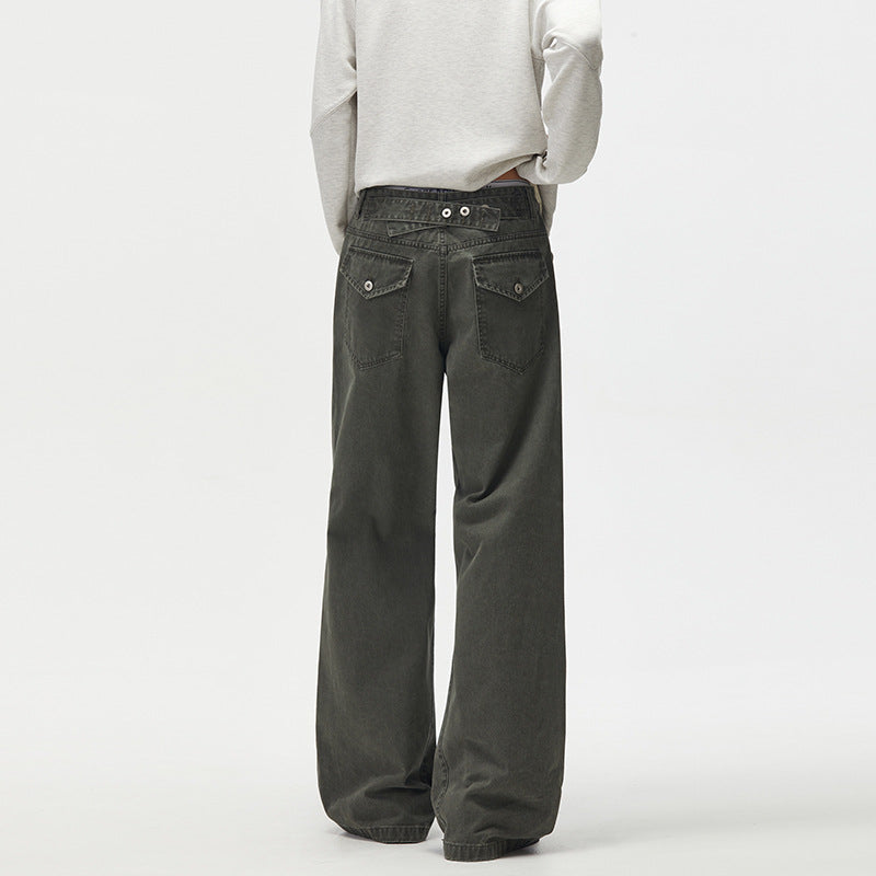 Men's Loose Cotton Canvas Palazzo Pants with Low Crotch and Patch Pockets Mune Fashion
