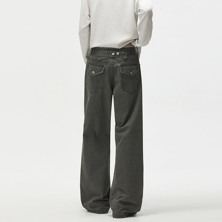 Men's Loose Cotton Canvas Palazzo Pants with Low Crotch and Patch Pockets Mune Fashion