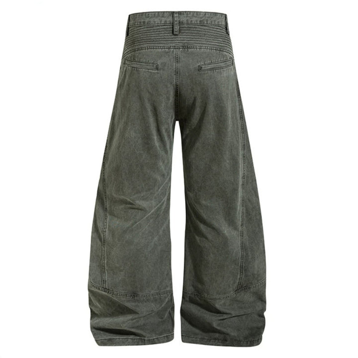 Women High-waisted wide Denim culotte pants with reinforced ribbed knee panels and patch stitching Mune Fashion