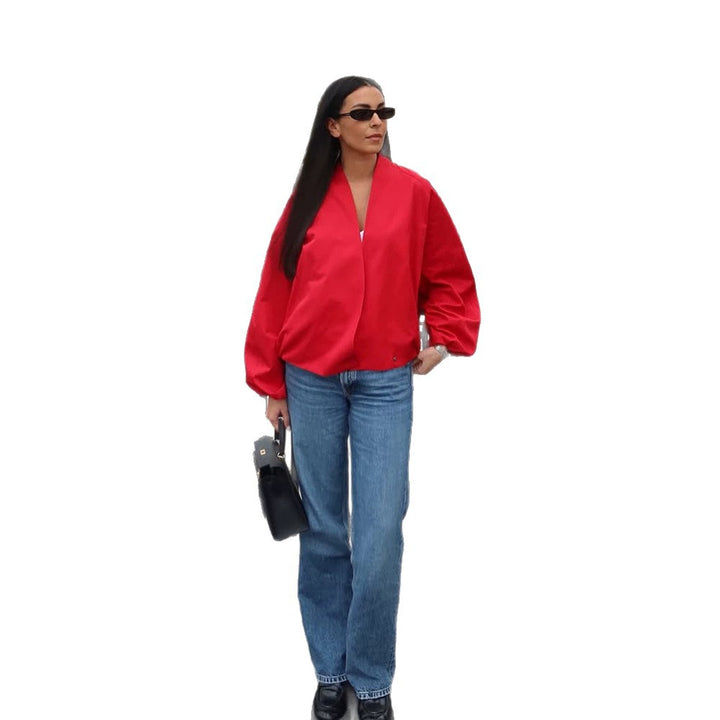 Women short cut oversized wrap jacket with balloon sleeves Mune Fashion