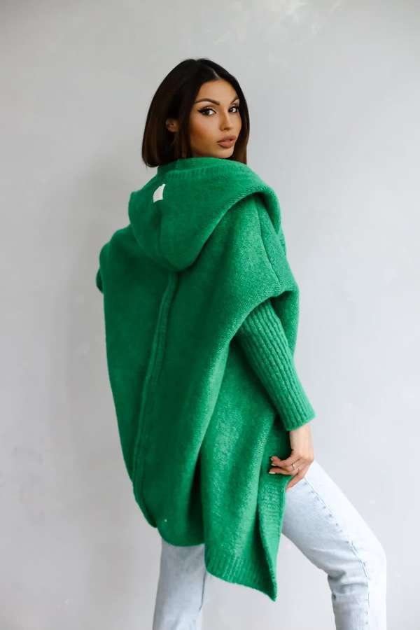 Women's Cozy Cardigan with Hood and Open Cut Mune