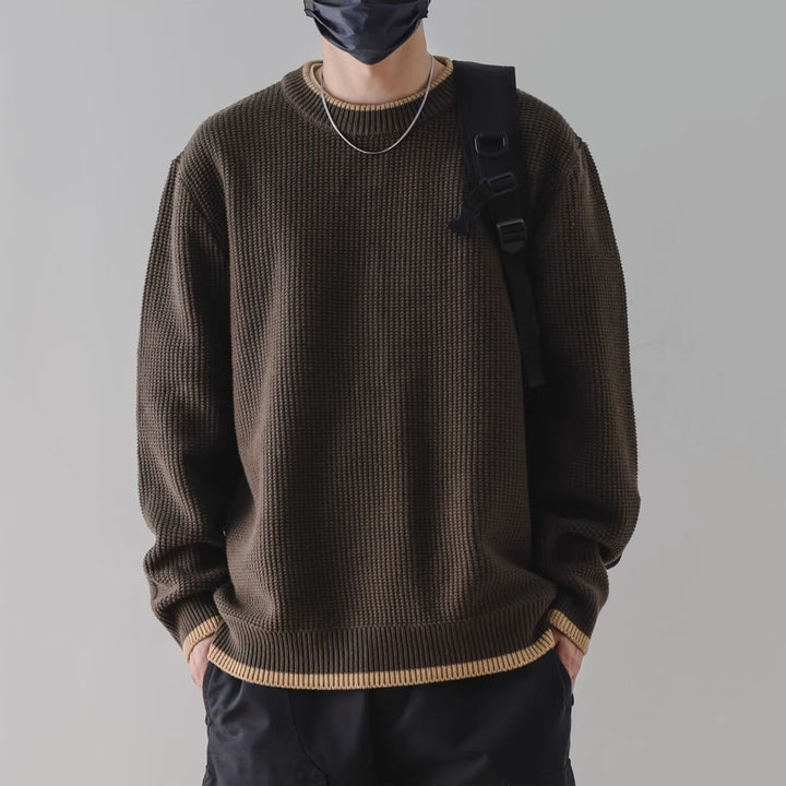 Men's Stylish Rib Knit Sweater with Crew Neck Mune Fashion