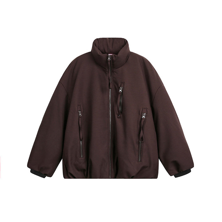 Unisex Wide Cut Utility Fleece Jacket with Stand-Up Collar and Multiple Zipper Pockets Mune Fashion