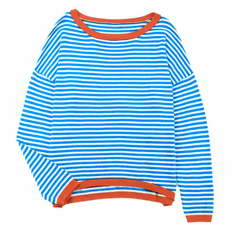 Women's striped cotton sweater with round neckline, casual fit and ribbed finishes Mune Fashion