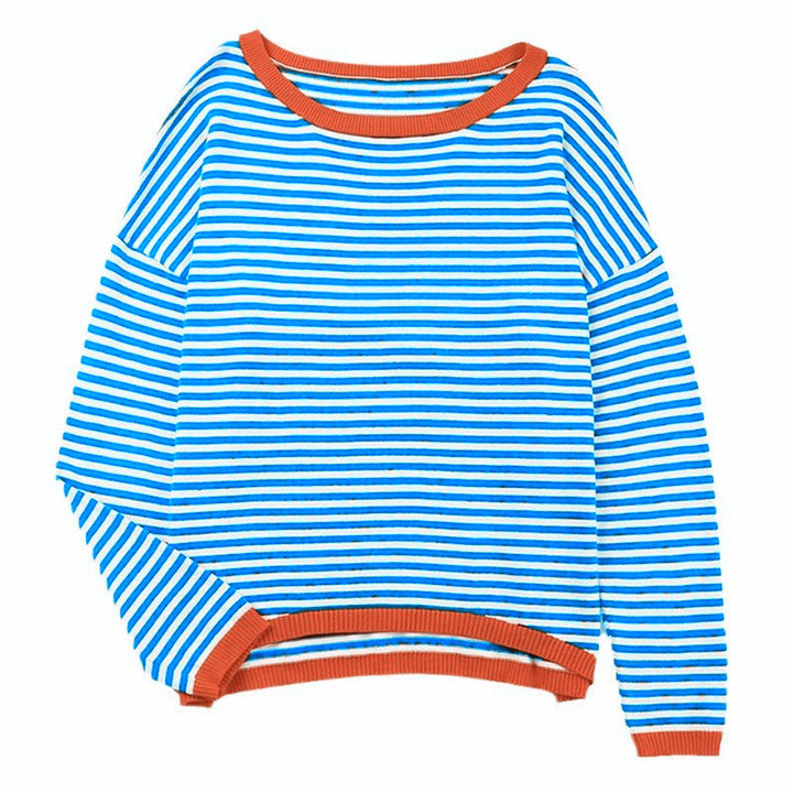 Women's striped cotton sweater with round neckline, casual fit and ribbed finishes Mune Fashion