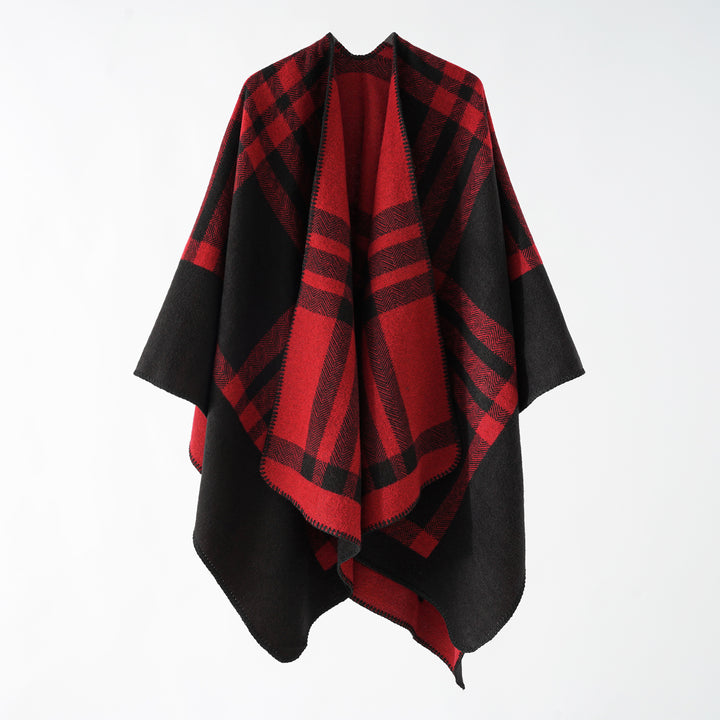 Women Reversible Oversized Cape Poncho made of Wool Blend with Decorative Rolled Edge Mune Fashion