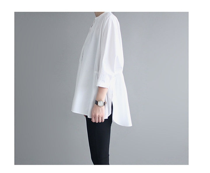 Women's oversized blouse with stand collar, balloon-shaped silhouette, and 3/4 sleeves Mune Fashion