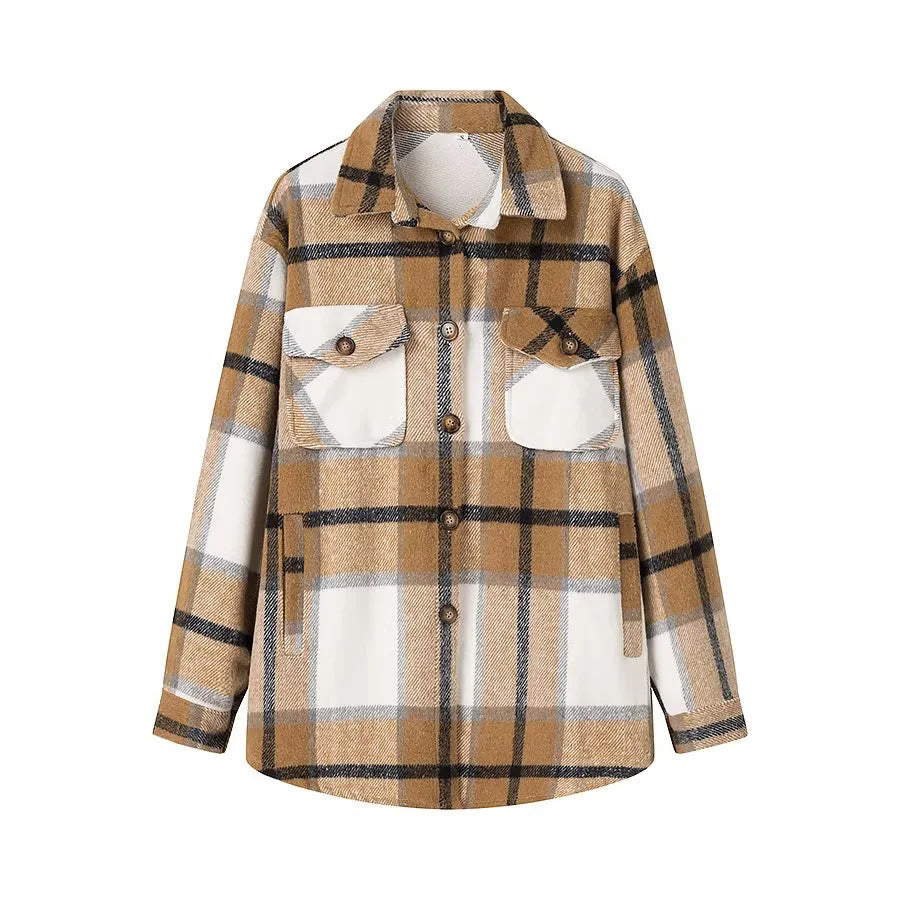 Women checked overshirt in shacket style with patch chest pockets Mune Fashion