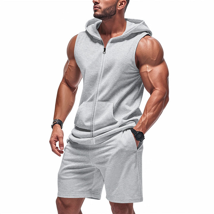 Men's sporty hoodie set with sleeveless sweatshirt, full zip, and training shorts Mune Fashion