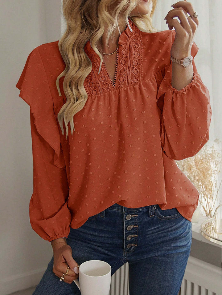 Women's viscose blouse with lace embroidery and ruffle sleeves Drune