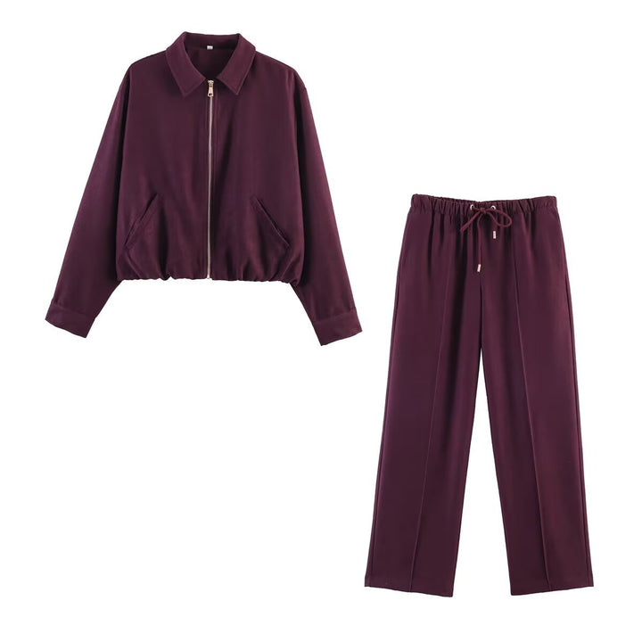 Ladies cropped blouson jacket in velour look with shirt collar, elastic hem and side pockets Mune Fashion