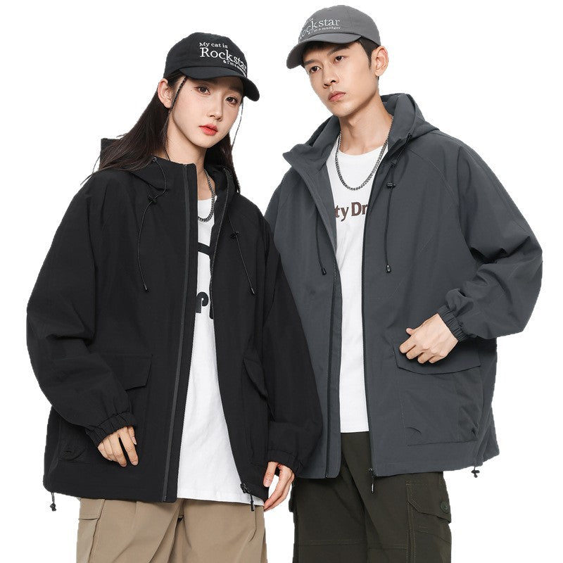 Women Oversize Windbreaker Jacket with Hood and Cargo Pockets Mune Fashion