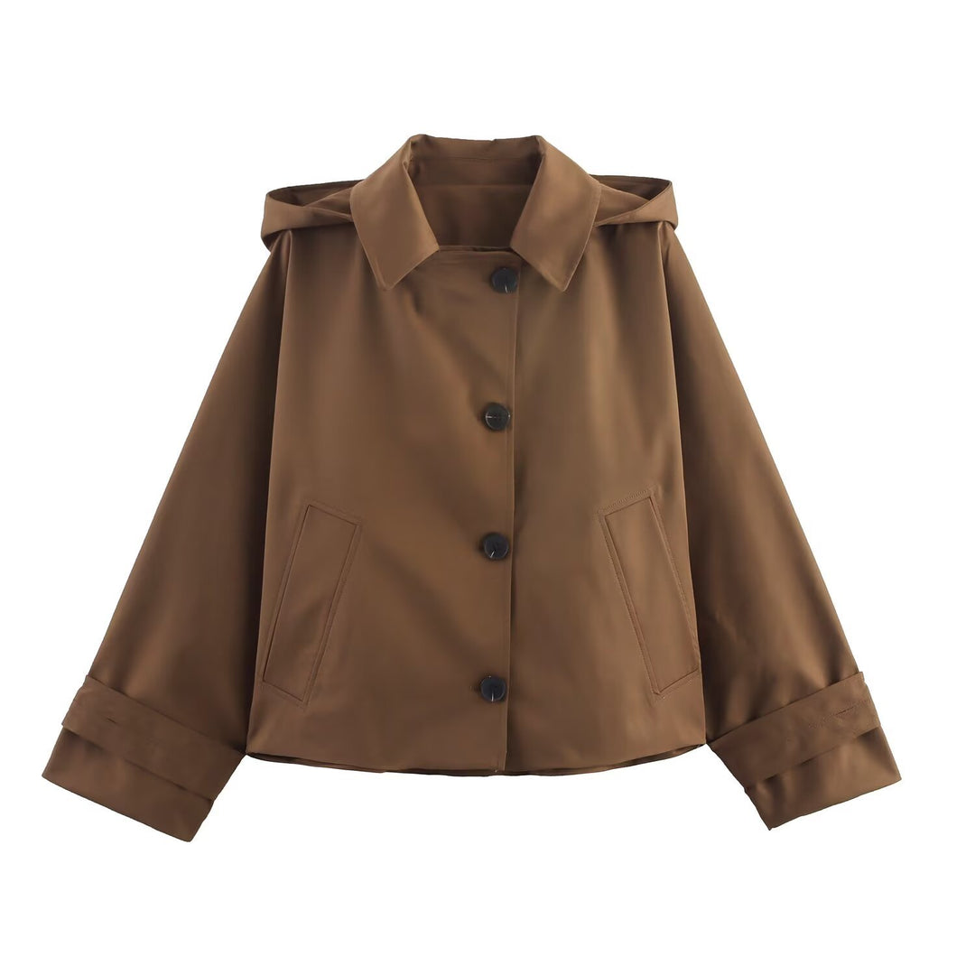 Women's short jacket with oversized hood, boxy silhouette and cuffed sleeves Mune Fashion