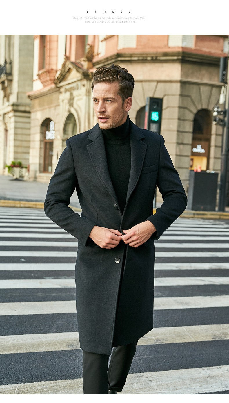 Men's Tailored Wool Blend Coat in Classic Single-Breasted Style Mune Fashion