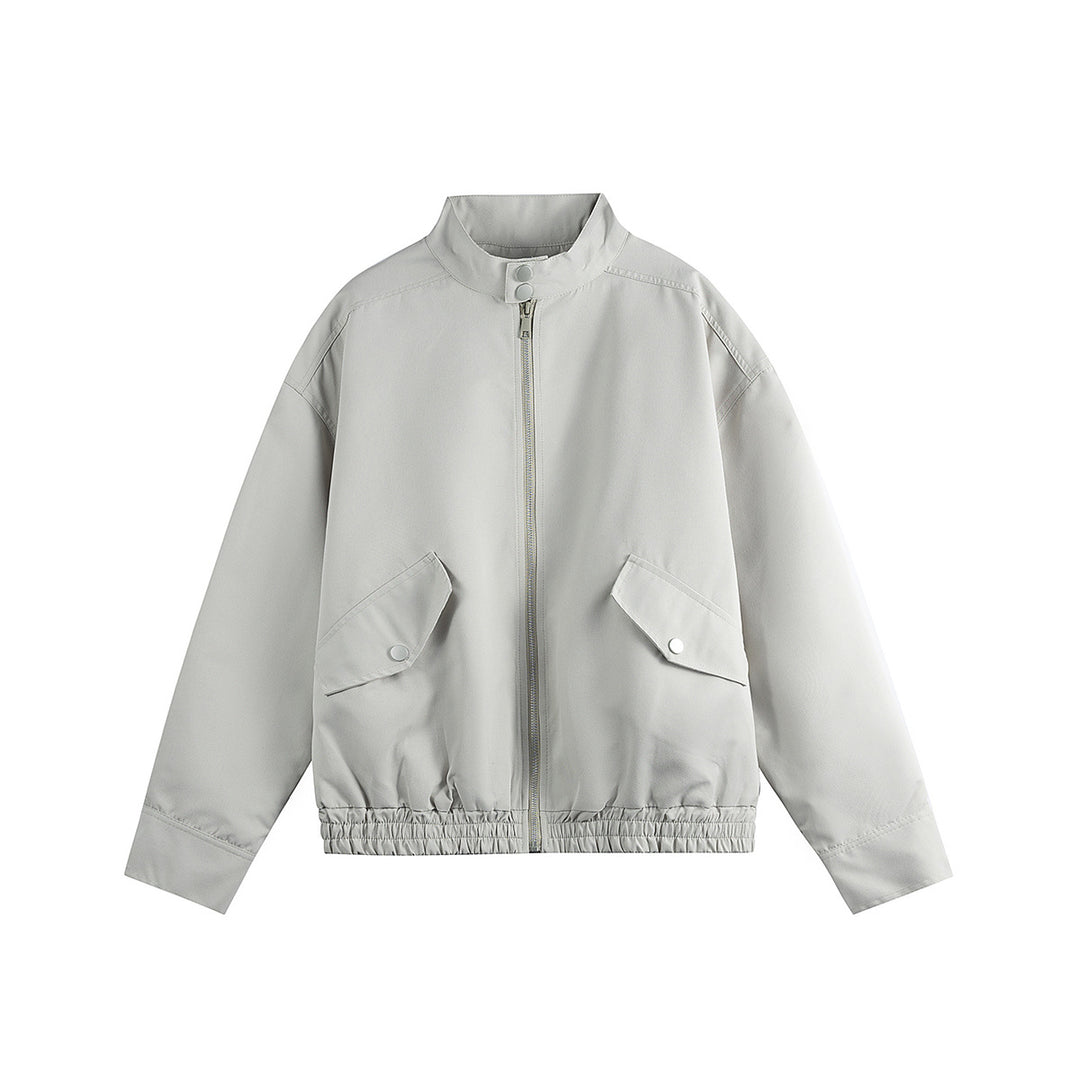 Unisex Boxy Bomber Jacket in Workwear Look with Stand-Up Collar and Flap Pockets Mune Fashion
