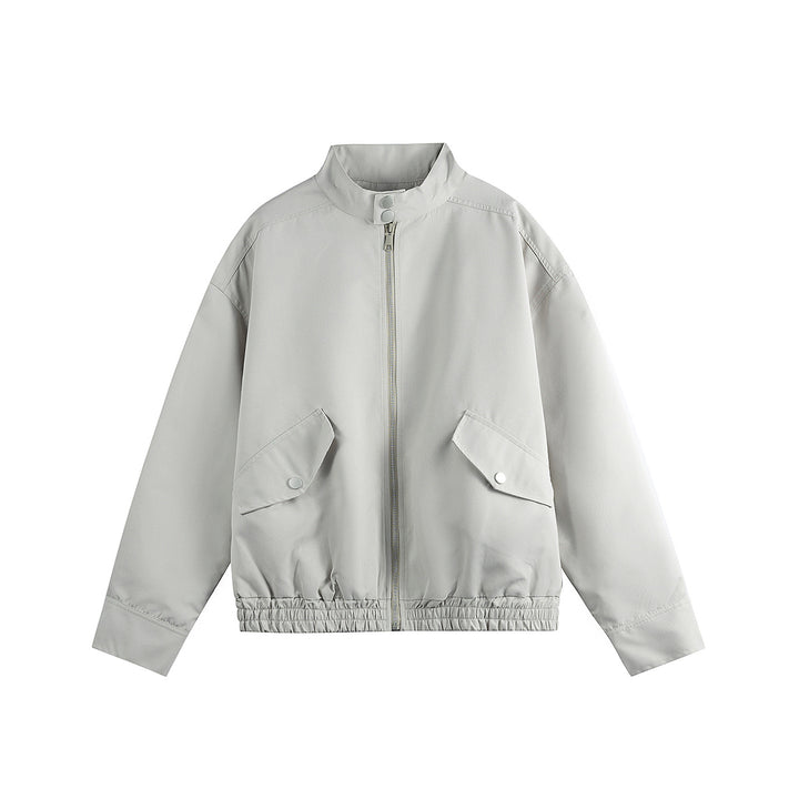 Unisex Boxy Bomber Jacket in Workwear Look with Stand-Up Collar and Flap Pockets Mune Fashion