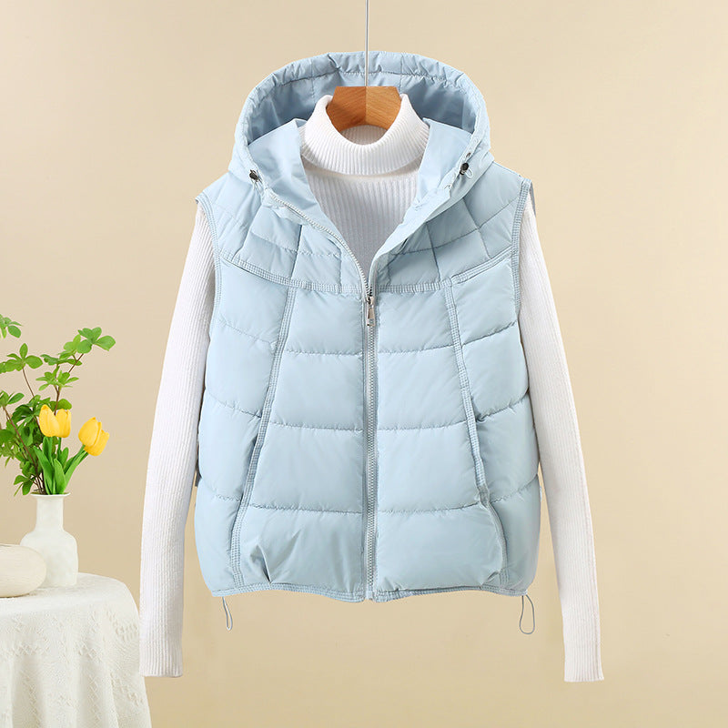 Women Slim Windproof Hooded Padded Vest with Adjustable Hem Mune Fashion