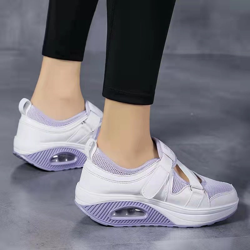 Women’s Sporty Platform Sneakers with Air Chamber, Knit Mesh and Velcro Cross Straps Mune Fashion