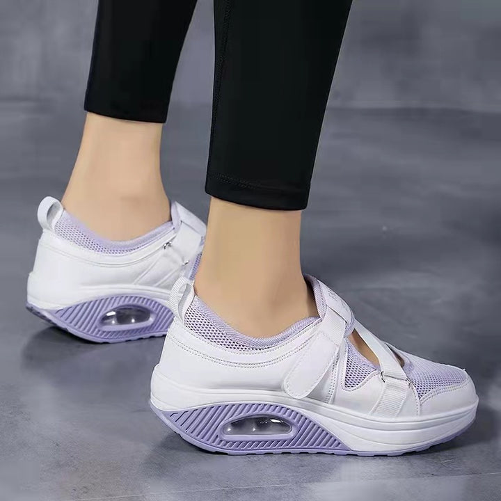 Women’s Sporty Platform Sneakers with Air Chamber, Knit Mesh and Velcro Cross Straps Mune Fashion