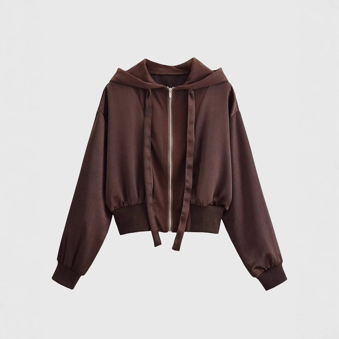 Ladies Cropped Hoodie Jacket with full zip, wide hood and shaping ribbed hem Mune Fashion