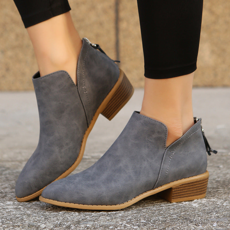 Women's pointed toe slip-on ankle boots with small block heel and ergonomic comfort footbed Mune Fashion