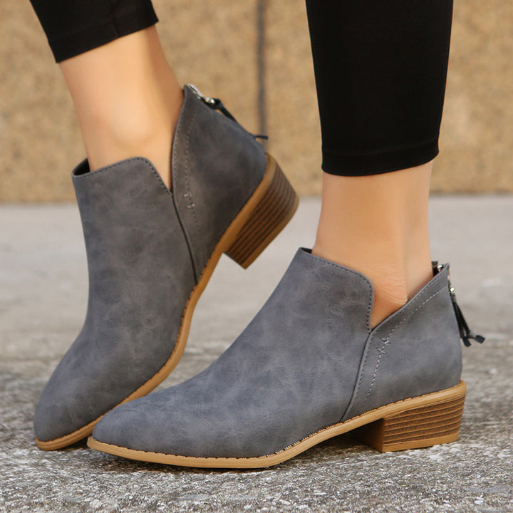 Women's pointed toe slip-on ankle boots with small block heel and ergonomic comfort footbed Mune Fashion