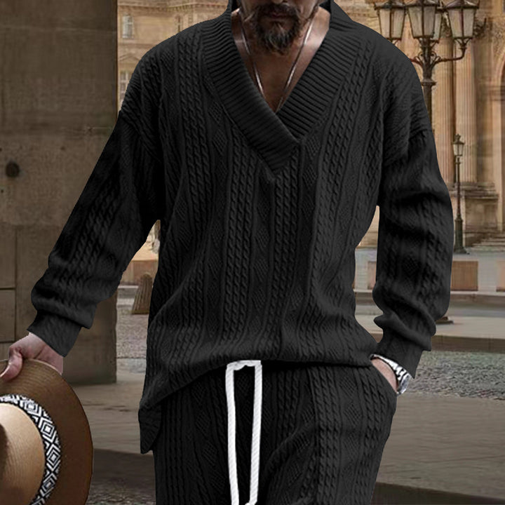 Men's chunky knit V-neck sweater with cable pattern and relaxed fit Mune Fashion