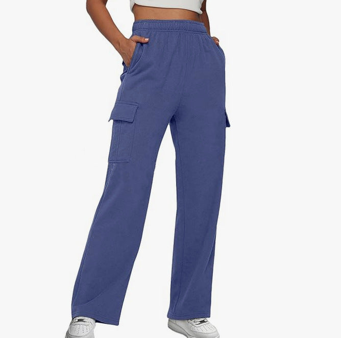 Women's casual cargo leisure pants with wide leg elastic waistband and patch pockets Mune Fashion