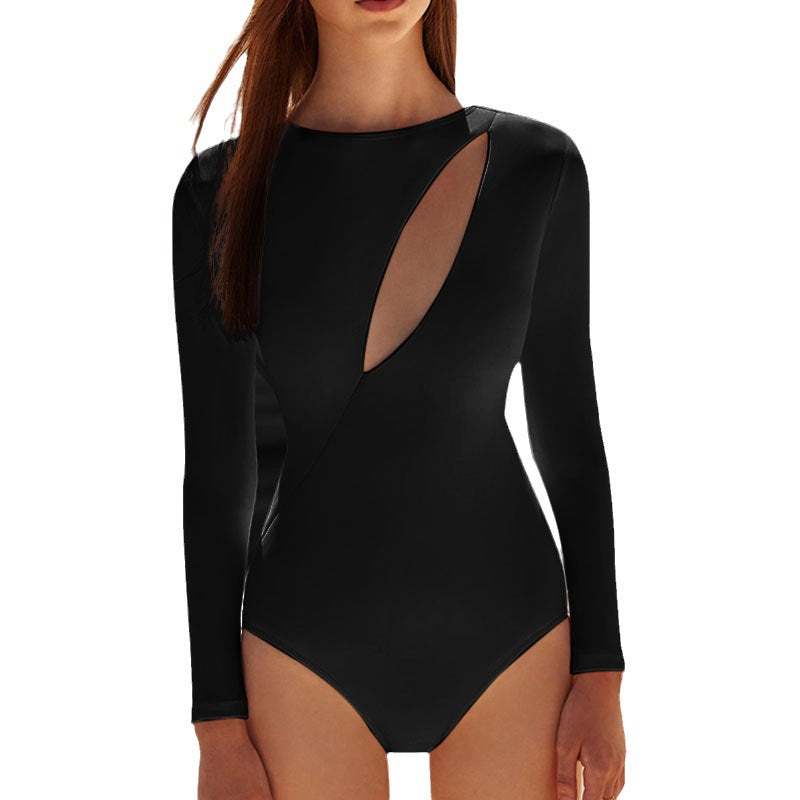 Women's one-piece swimsuit with asymmetrical neckline and long sleeve Mune Fashion