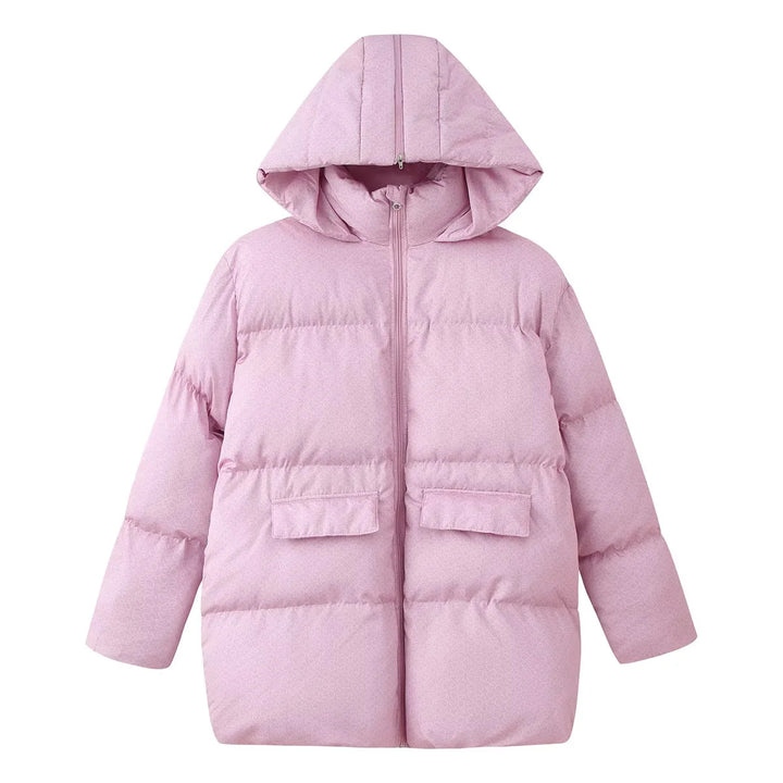 Women's padded oversized quilted coat with hood, thermal insulation and patch pockets Mune Fashion