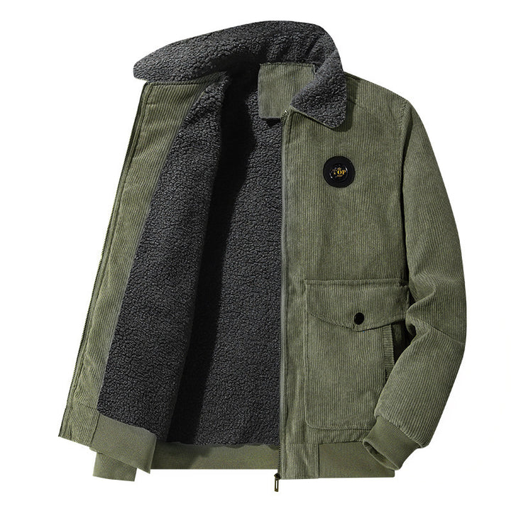 Men's corduroy jacket with full Sherpa lining, lapel collar and patch pockets Mune Fashion