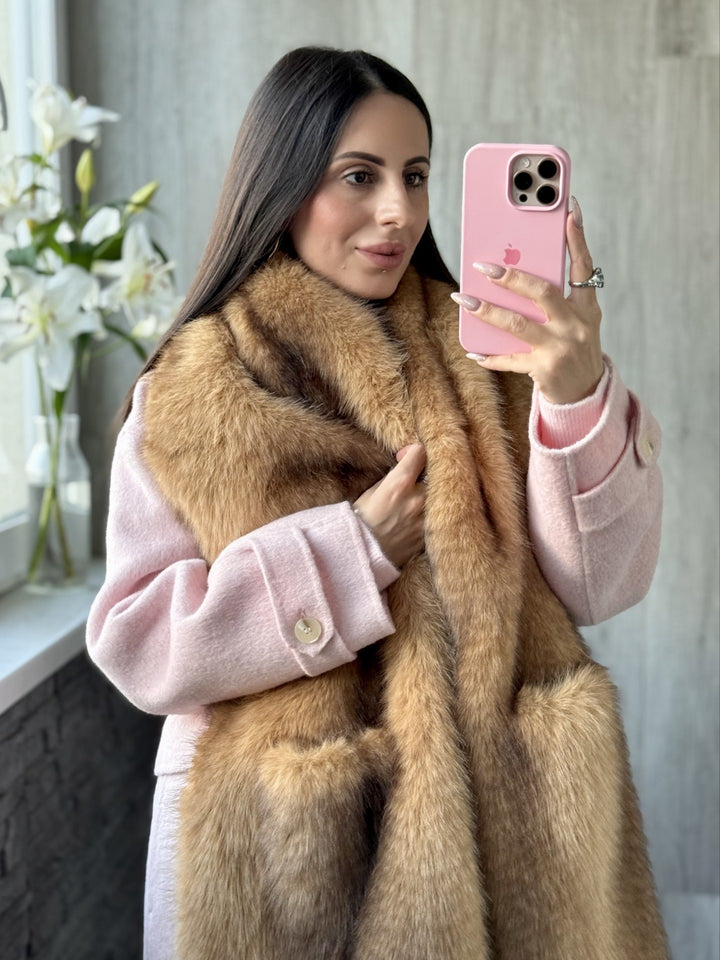 Ladies' Luxurious Long Faux Fur Stole with Voluminous Shawl Collar Mune Fashion