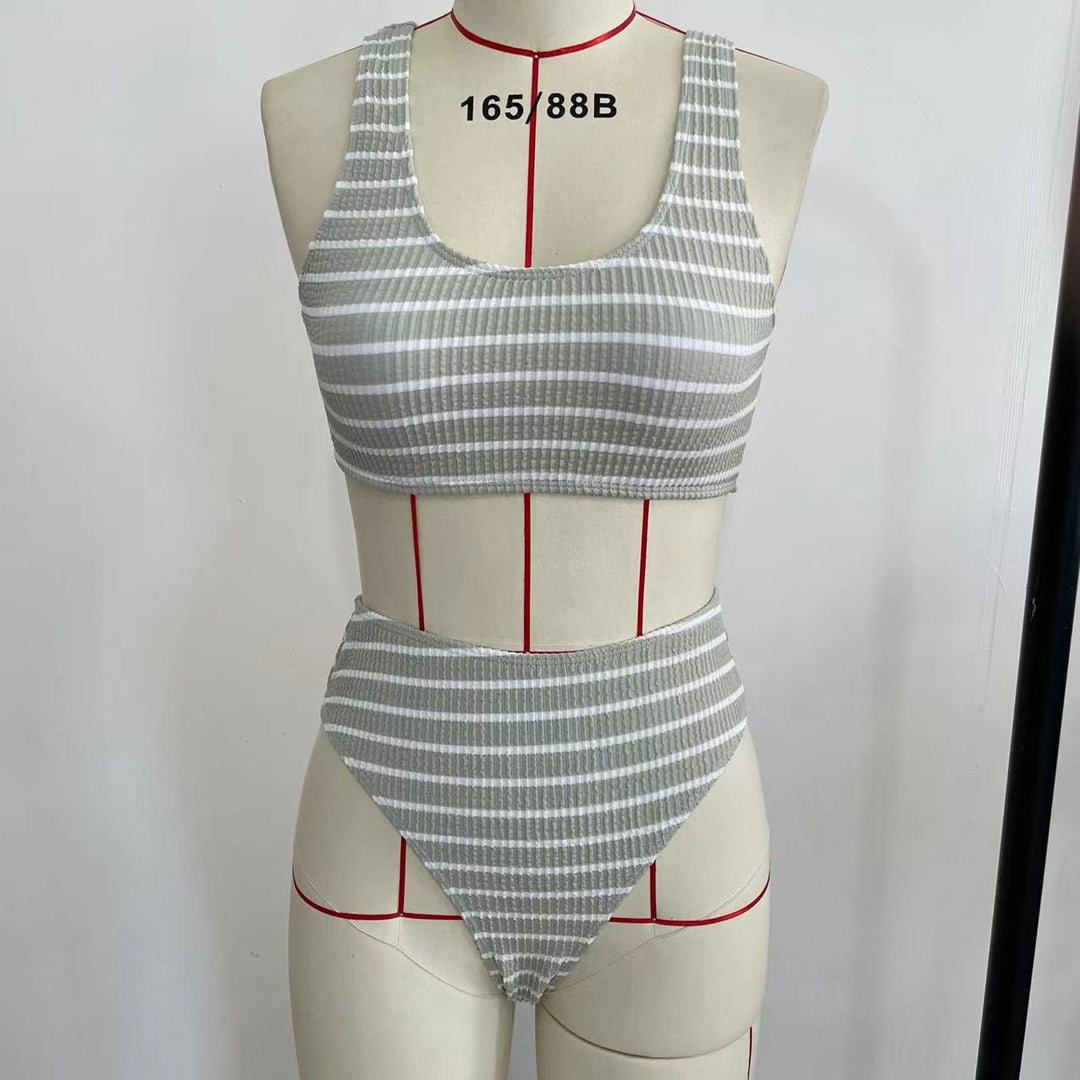 Ladies High-Waist Bikini Set with fashionable ribbed knit Mune Fashion