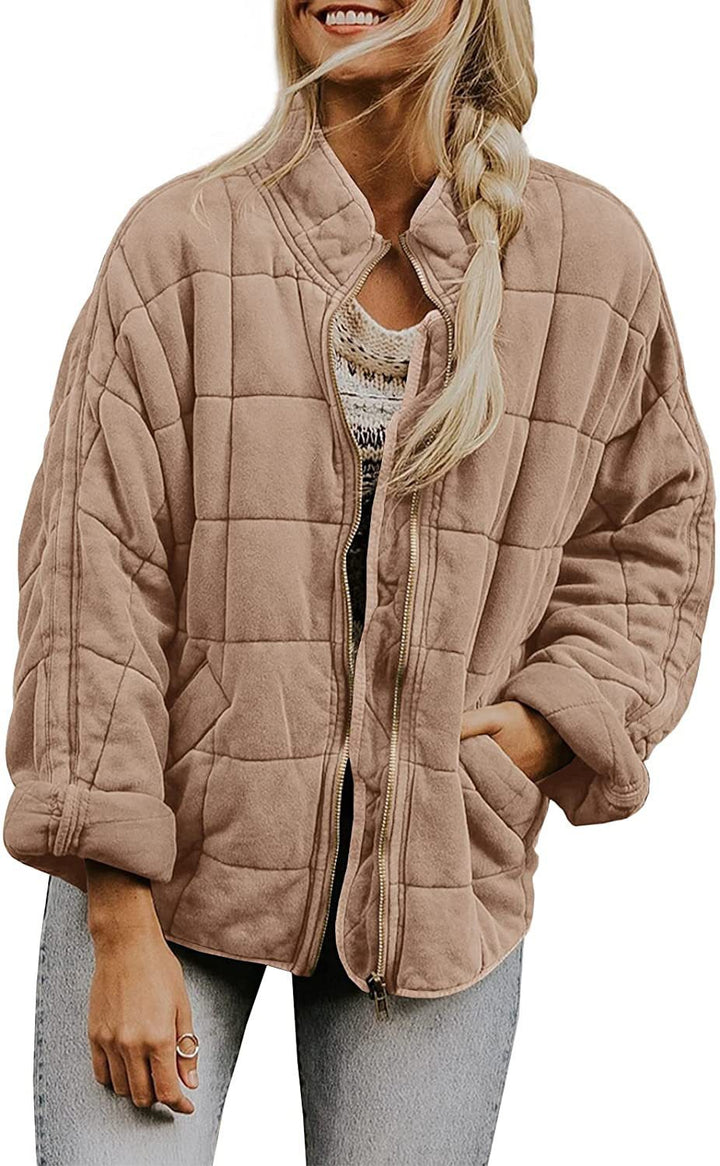Women's Padded Oversized Quilt Jacket with Zipper and Pockets Mune Fashion