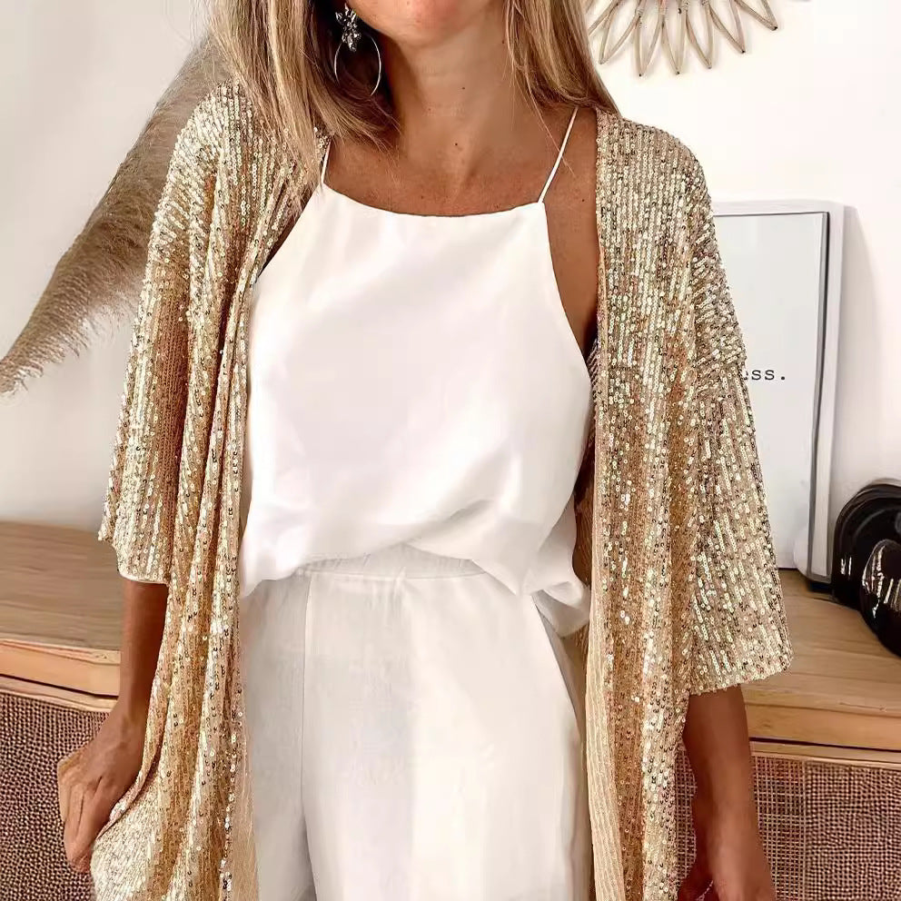 Women Glamorous Cardigan with Sequins and Loose Fit Mune