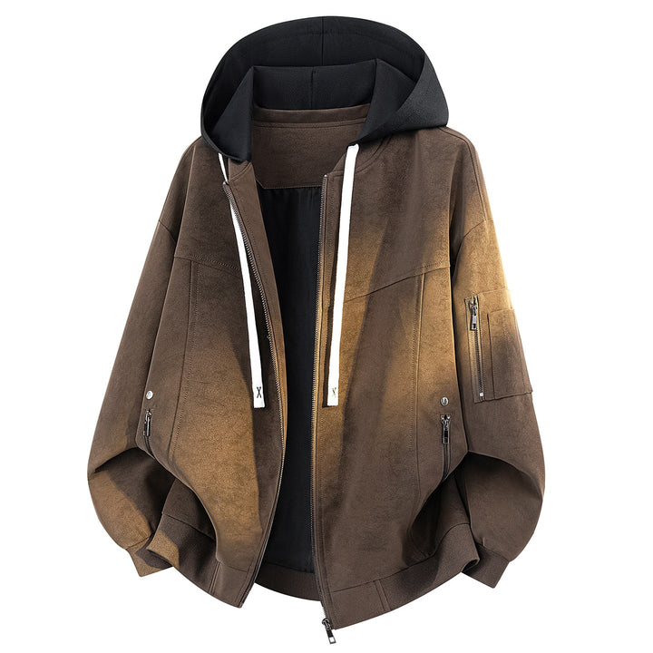Men's Oversized Bomber Jacket with Hood in Suede Look & Arm Pocket Mune Fashion