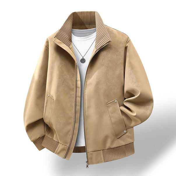 Men's velour imitation bomber jacket with stand-up collar, thermo lining & zipper closure Mune Fashion