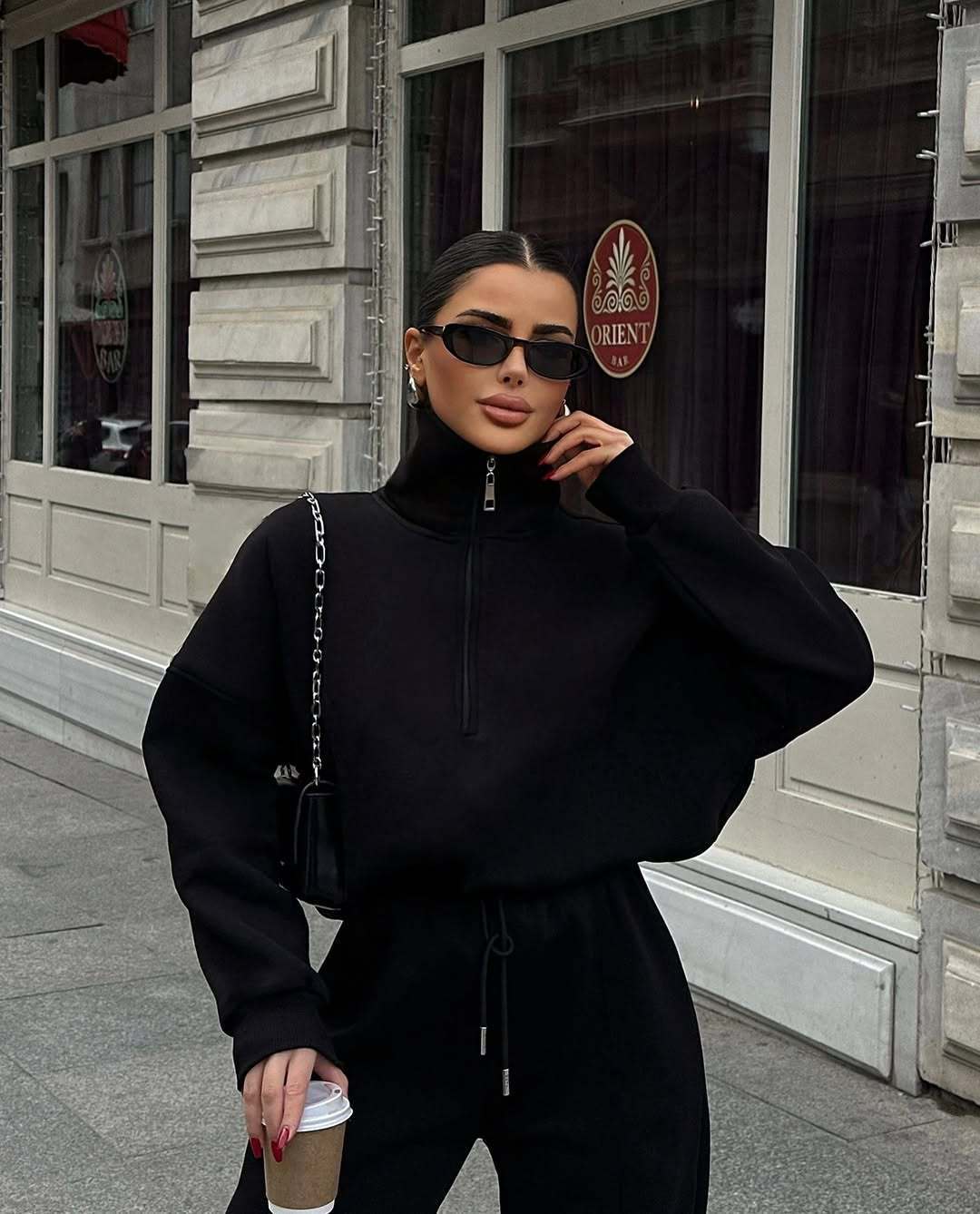 Women nan Oversize Sweatshirt with Half Zip and Loose Jogging Pants Set Mune Fashion