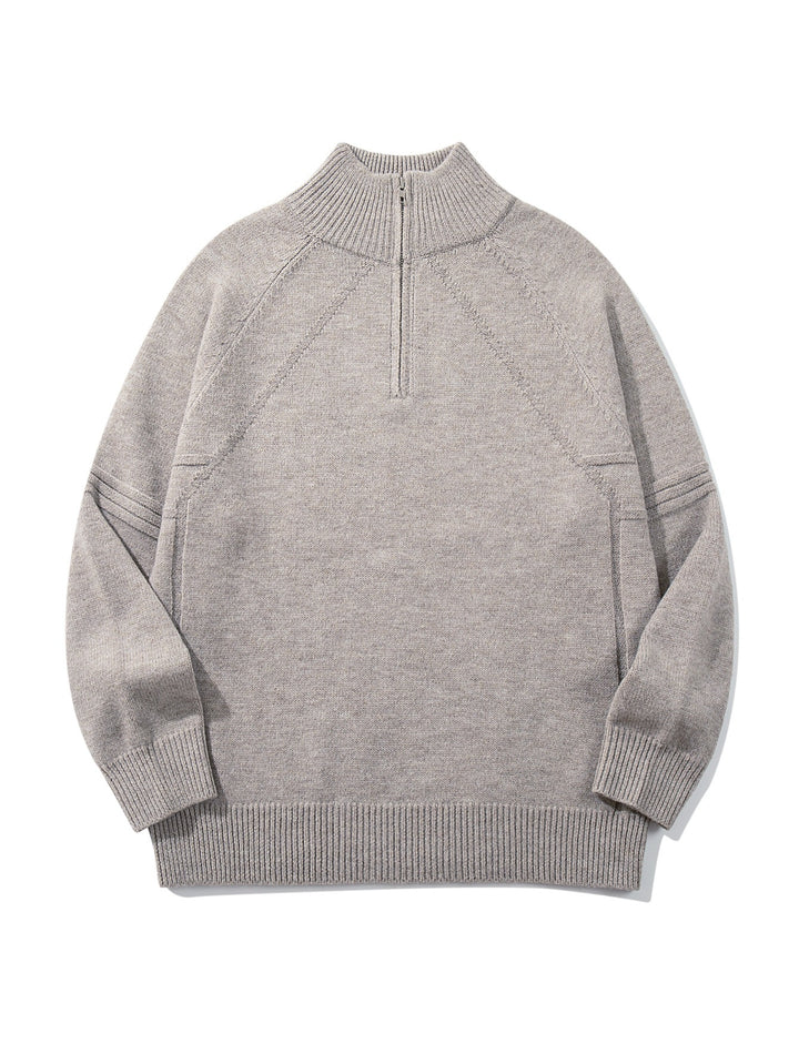 Unisex Halfzip Knit Sweater with High Ribbed Collar and Raglan Sleeves Mune Fashion