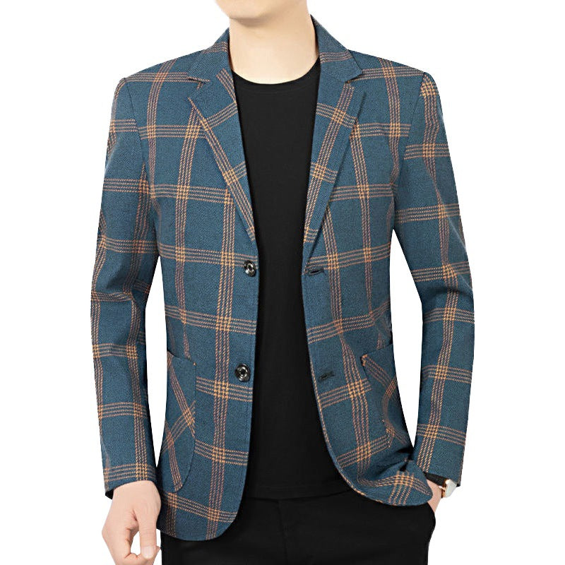 Men's Checkered Slim Blazer Made of Wool Blend with Lapel Collar Mune Fashion