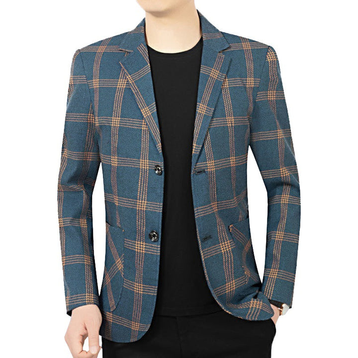 Men's Checkered Slim Blazer Made of Wool Blend with Lapel Collar Mune Fashion