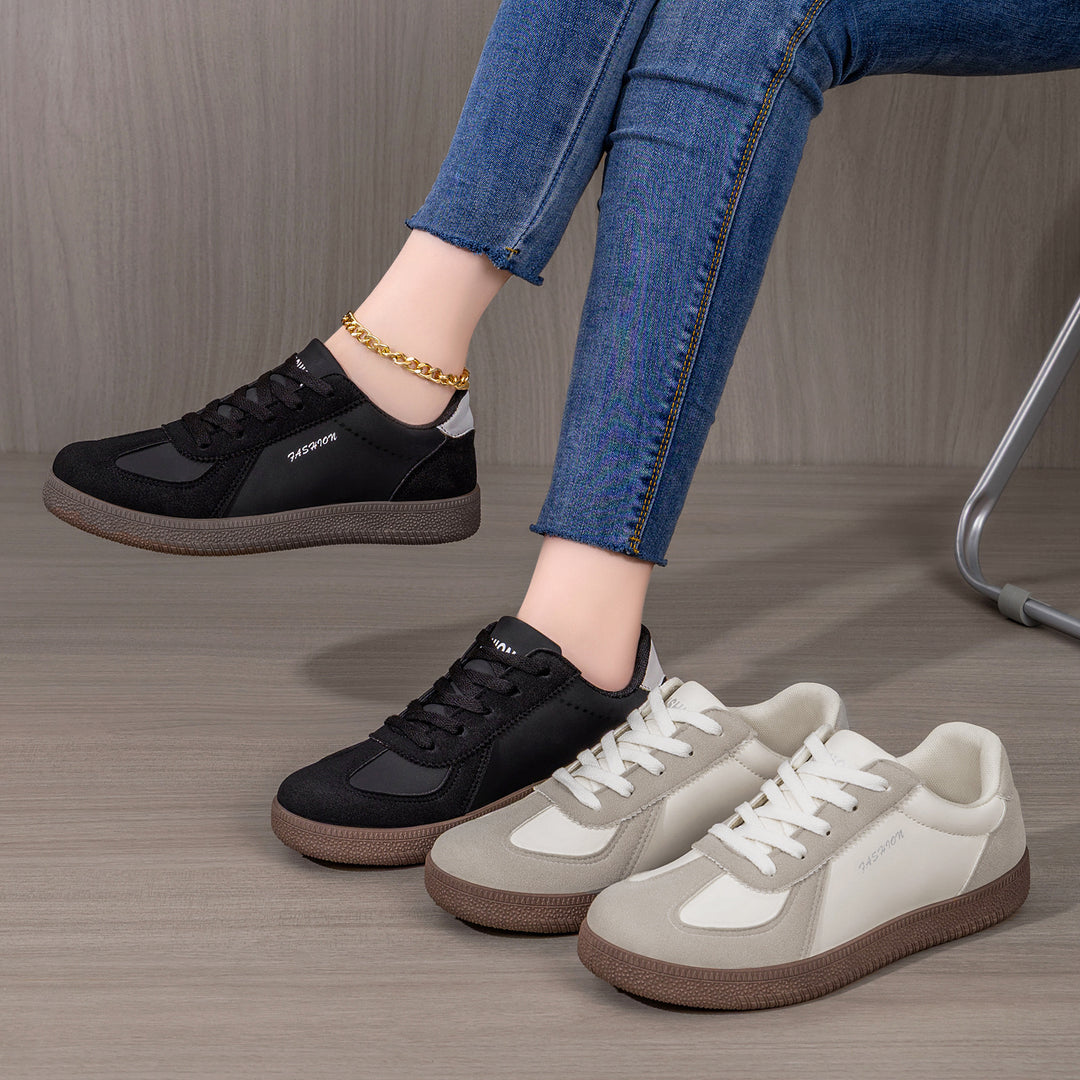 Women's retro-inspired casual sneakers with suede overlays, padded heel counter, and textured rubber outsole Mune Fashion